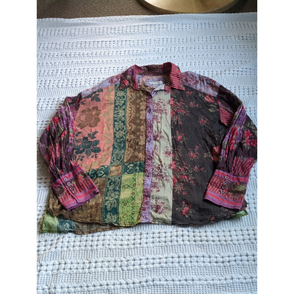 Free People Flower Patch Cotton Button-Front Top Size Medium Multicolor - Picture 3 of 12